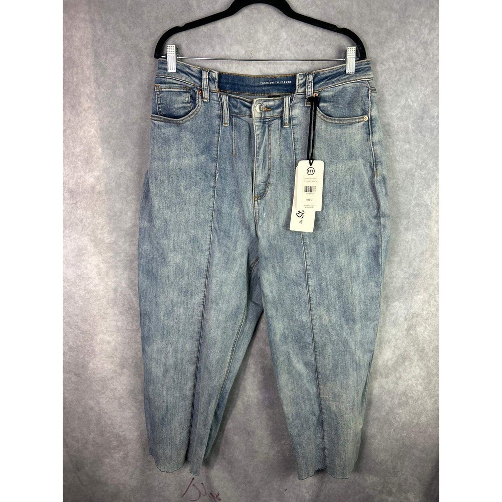 Fashion To Figure FTF Stacked Waist Wide Leg Crop Jeans Blue Size 14